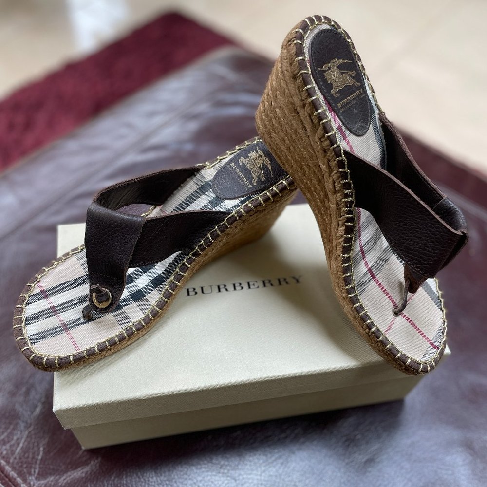 Authentic BURBERRY Brown Espadrille Wedge sandals 41